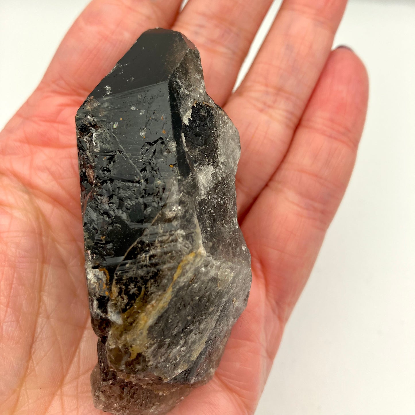 Very dark, natural Smoky Quartz point 88g