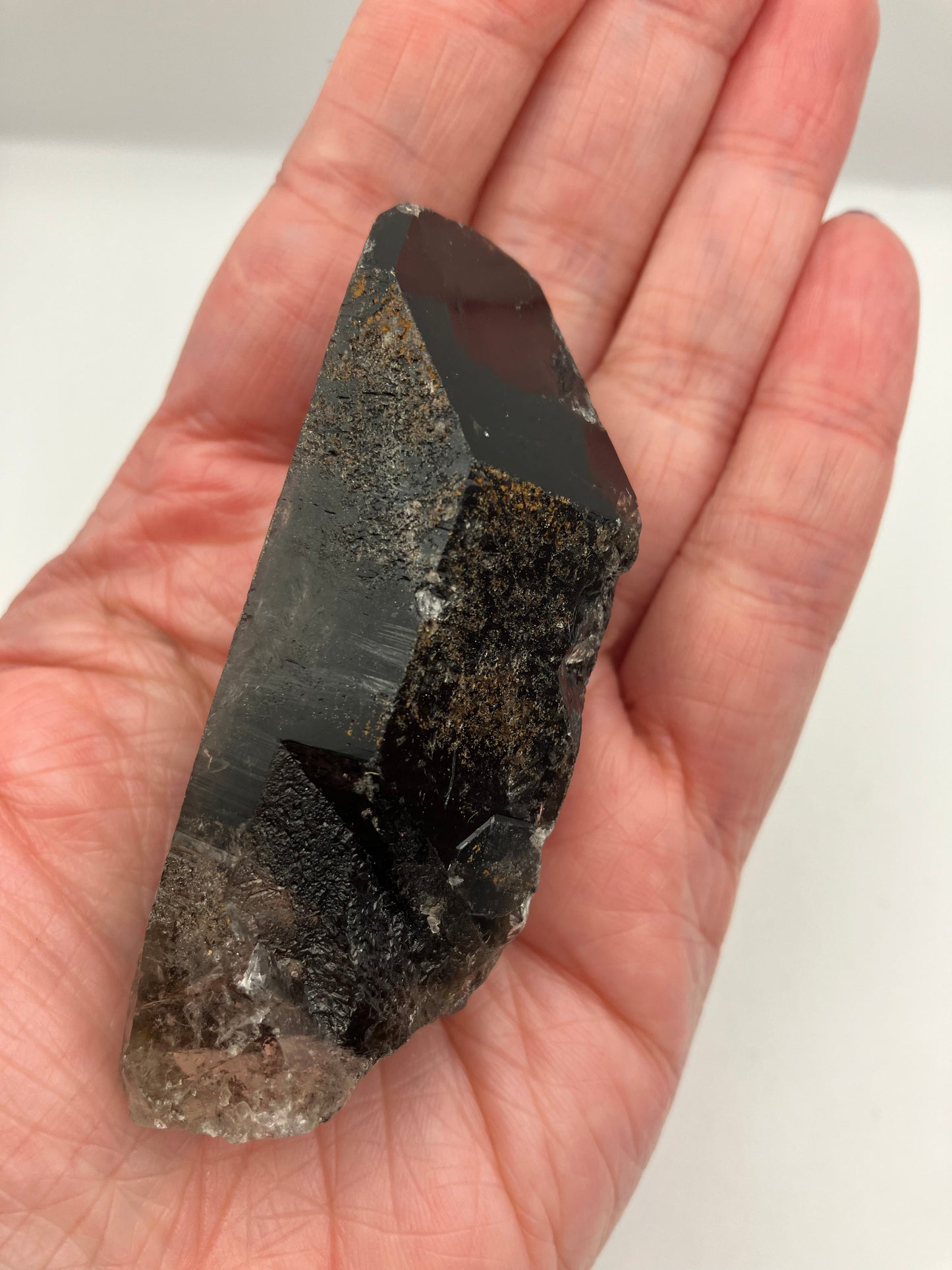 Very dark, natural Smoky Quartz point 88g