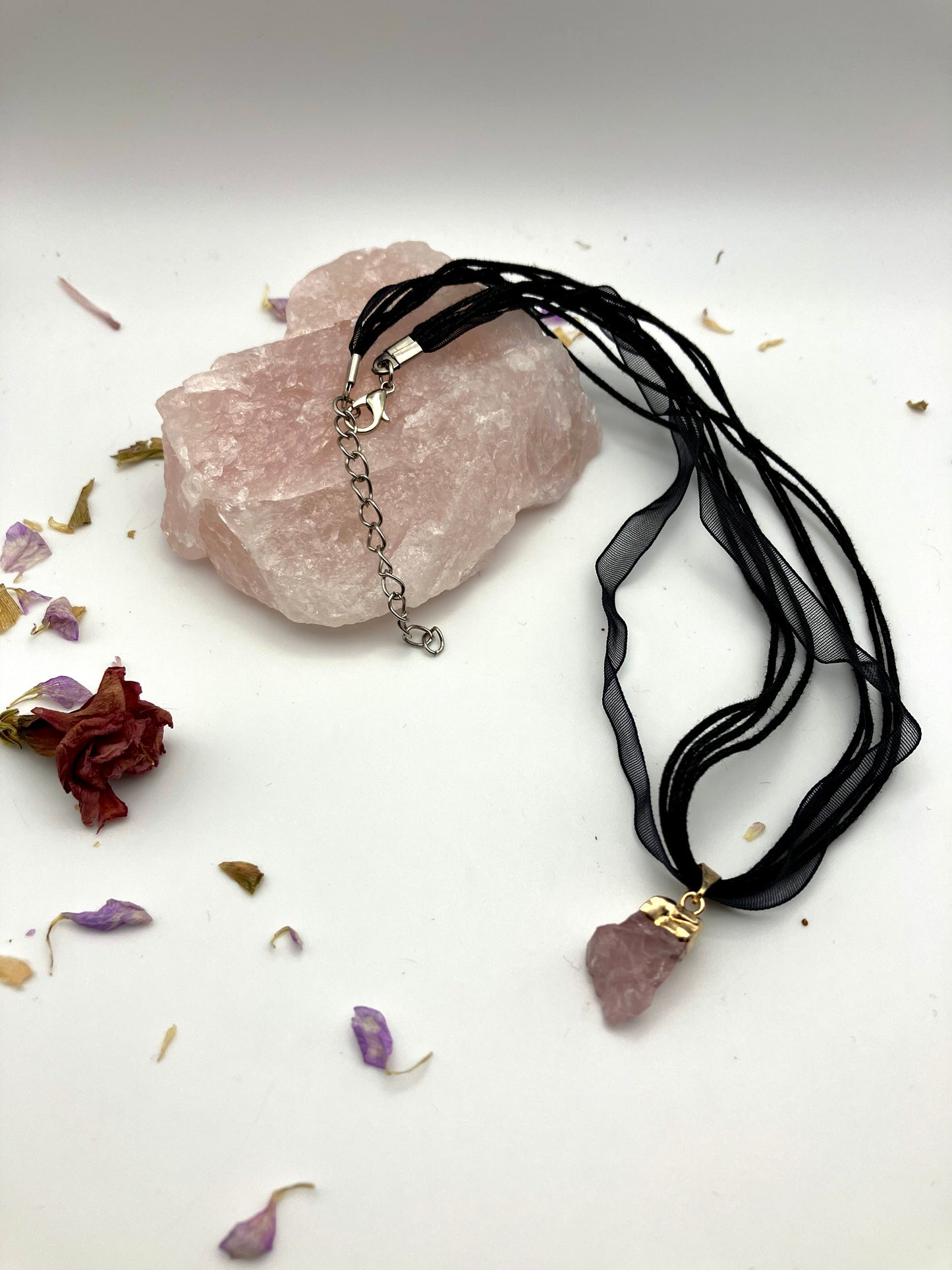 Small Raw Electroplated gold Rose Quartz necklace