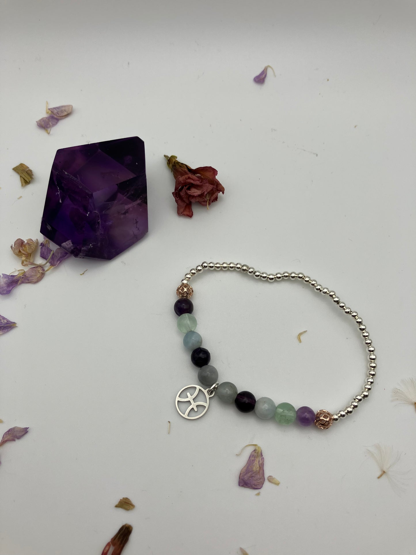 Pisces charm birthstone bracelet / TWO OPTIONS / Amethyst, sodalite, fluorite /Zodiac birthday gift /Psychic development, intuition, calming