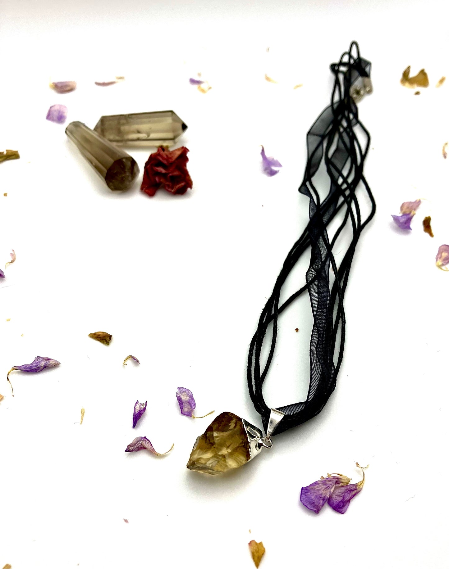 Small raw Electroplated silver Smoky Quartz necklace