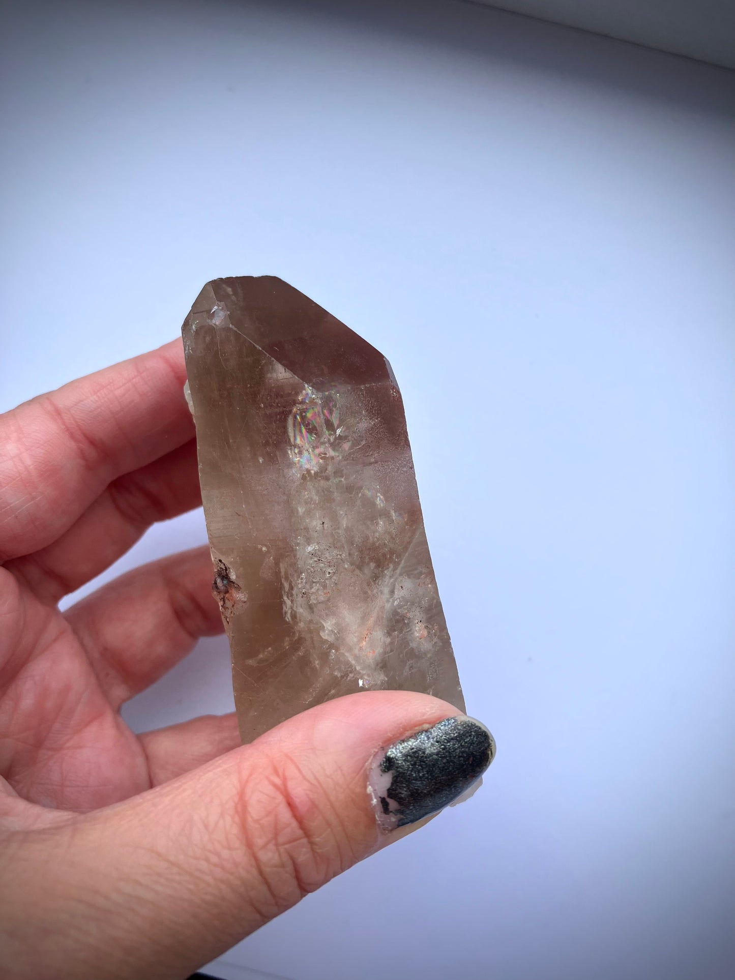 Smoky Quartz point with rainbows 147g